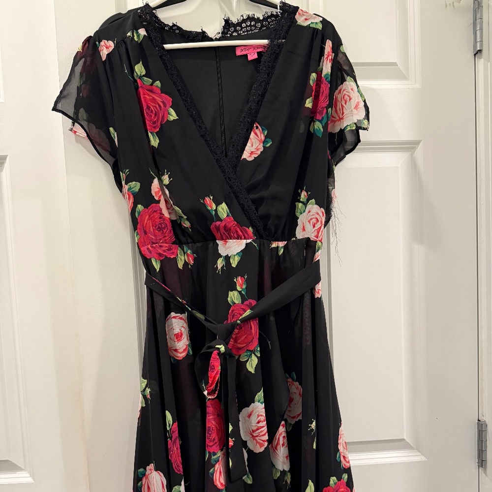 Betsey Johnson Wrap Tie High Low Floral Dress